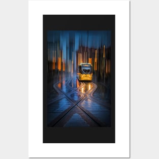 Manchester Tram at Stop in Rain with ICM Posters and Art